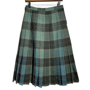 Vintage Italian Plaid Wool Pleated Skirt 28